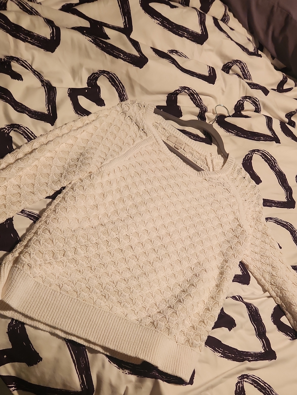 LOFT Cream Textured Crewneck Sweater